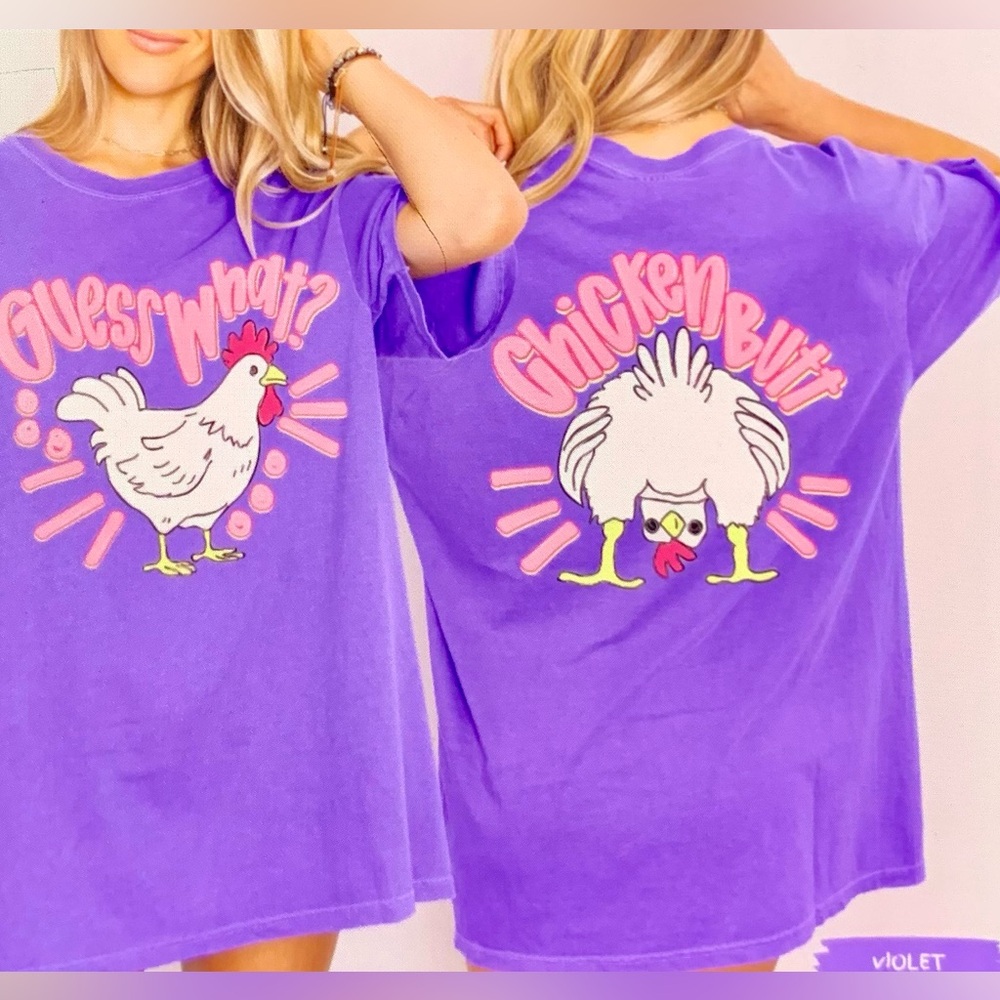 Comfort Colors Violet 'Chicken Butt' Graphic Tshirt Small-XL
